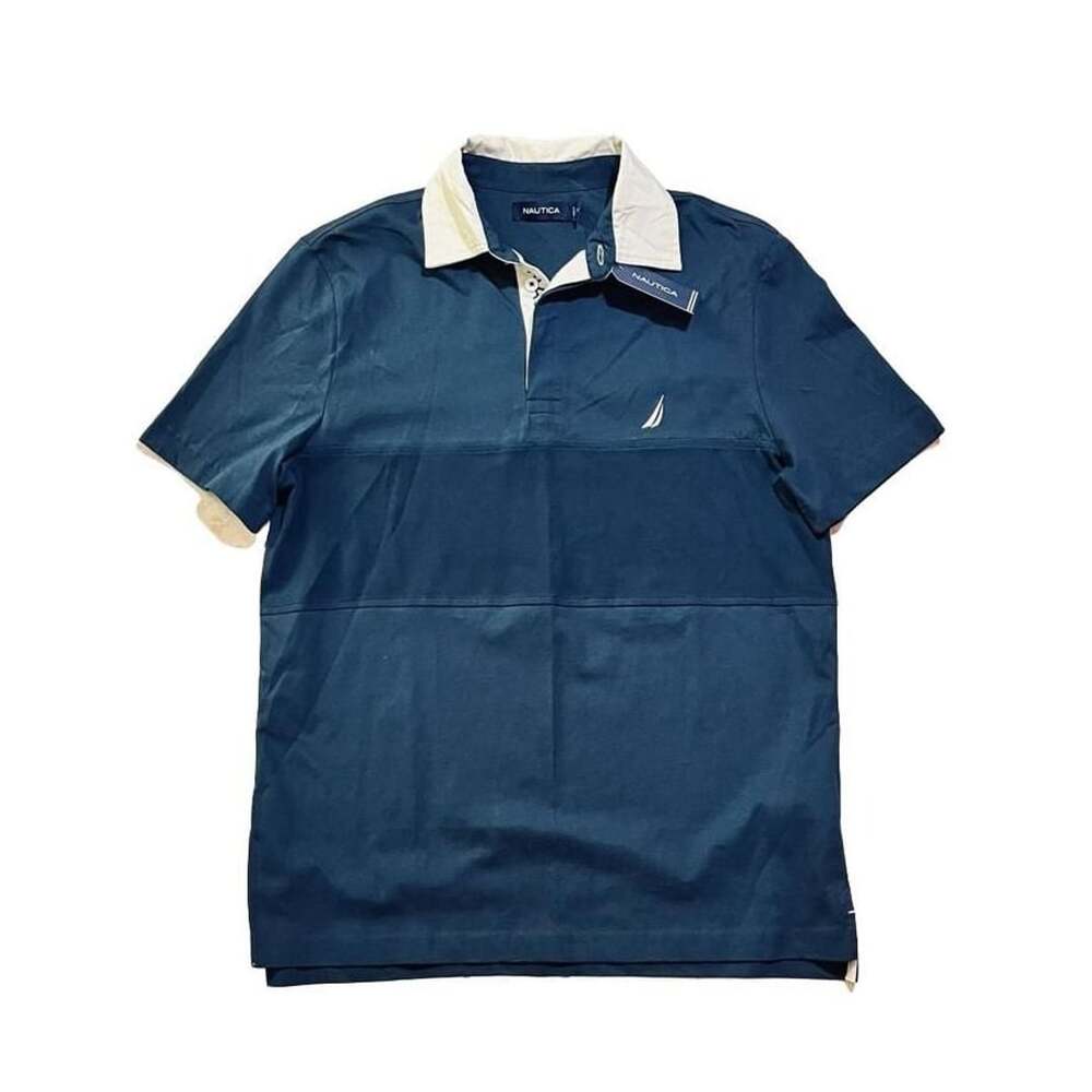 Nautica Lapis Blue Short Sleeve Polo Shirt with Contrast Collar